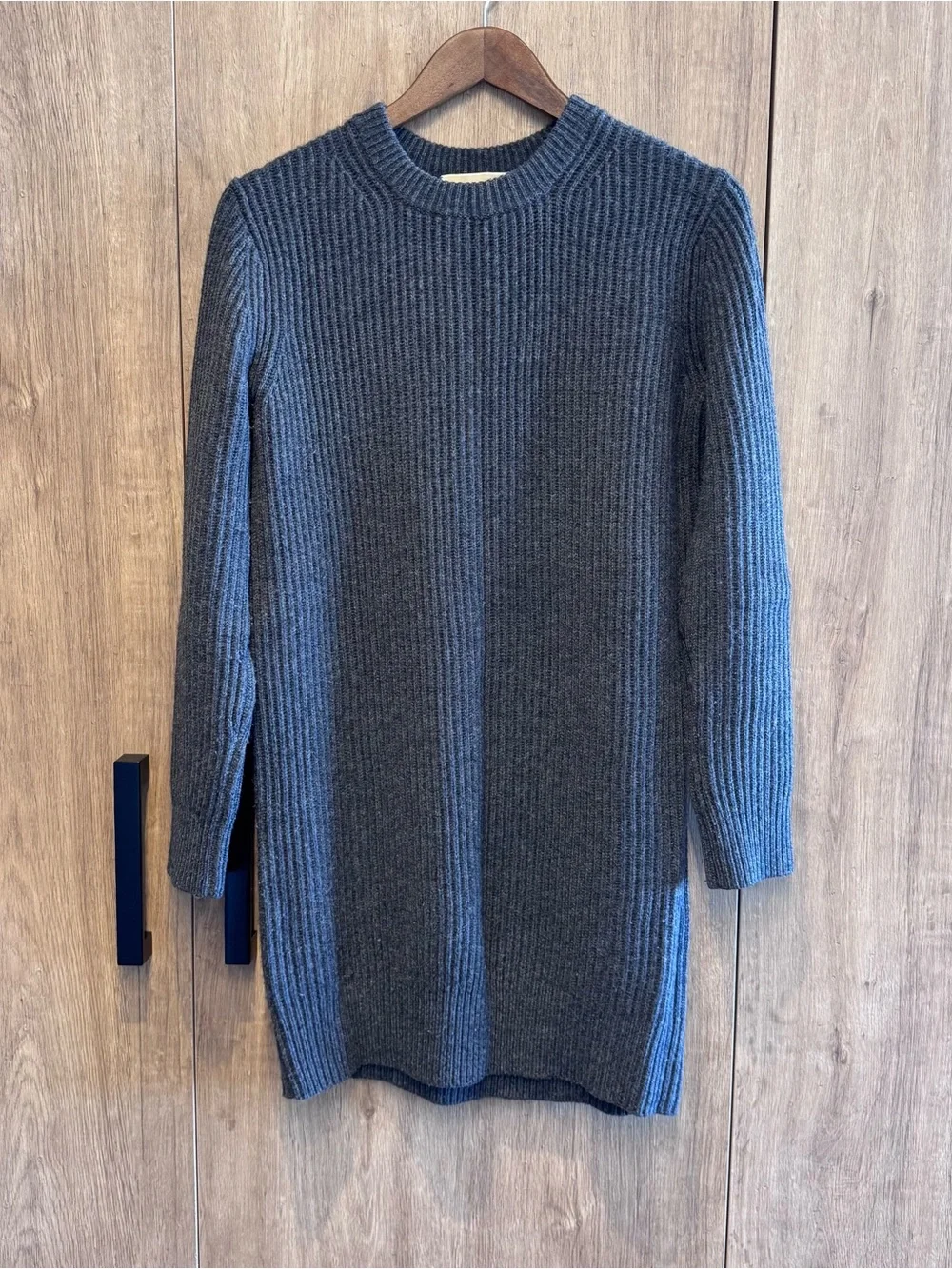 Michael Kors Dark Gray Ribbed Knit Sweater Mini Dress Cashmere Wool Blend XS
